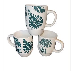 Set Of 3 Botanical Print Ceramic Mugs 3.5" Tall By Boston Warehouse
